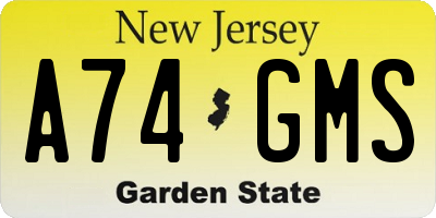NJ license plate A74GMS