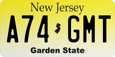 NJ license plate A74GMT