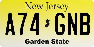 NJ license plate A74GNB