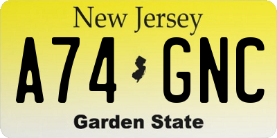 NJ license plate A74GNC