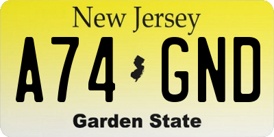 NJ license plate A74GND