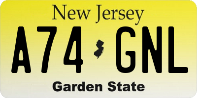 NJ license plate A74GNL