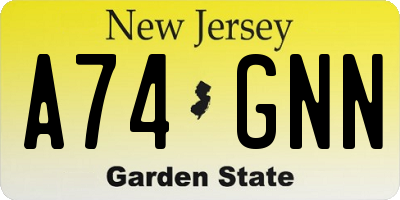 NJ license plate A74GNN