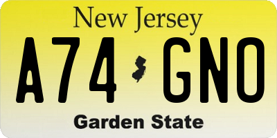 NJ license plate A74GNO