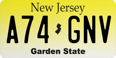 NJ license plate A74GNV