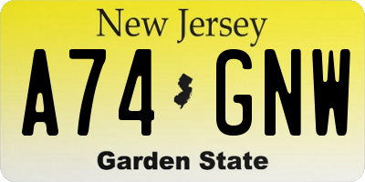 NJ license plate A74GNW