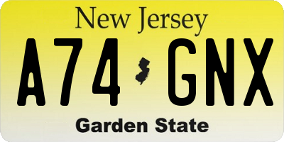 NJ license plate A74GNX