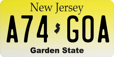 NJ license plate A74GOA