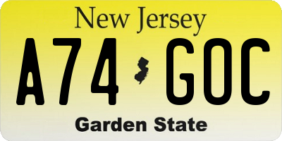 NJ license plate A74GOC