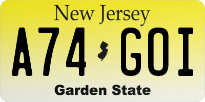 NJ license plate A74GOI