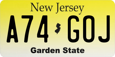 NJ license plate A74GOJ