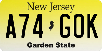NJ license plate A74GOK