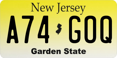 NJ license plate A74GOQ