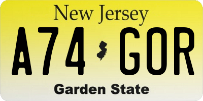 NJ license plate A74GOR