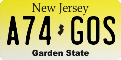 NJ license plate A74GOS