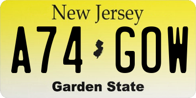 NJ license plate A74GOW