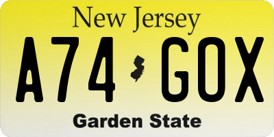 NJ license plate A74GOX