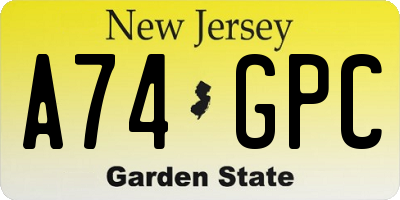 NJ license plate A74GPC