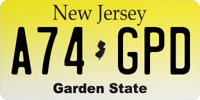NJ license plate A74GPD