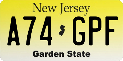 NJ license plate A74GPF