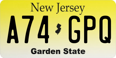 NJ license plate A74GPQ
