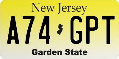 NJ license plate A74GPT