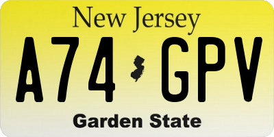 NJ license plate A74GPV