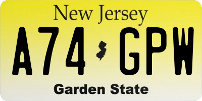 NJ license plate A74GPW