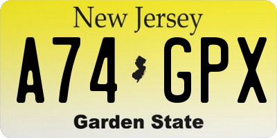 NJ license plate A74GPX