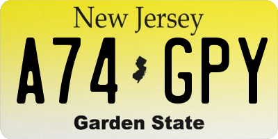 NJ license plate A74GPY