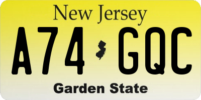 NJ license plate A74GQC