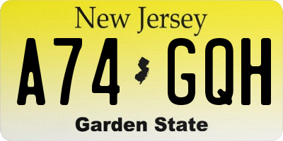 NJ license plate A74GQH