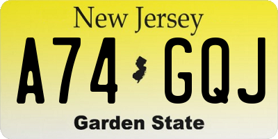 NJ license plate A74GQJ