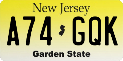 NJ license plate A74GQK