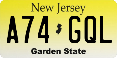 NJ license plate A74GQL