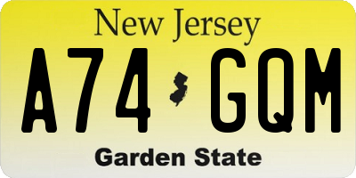 NJ license plate A74GQM