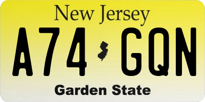 NJ license plate A74GQN