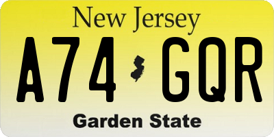 NJ license plate A74GQR