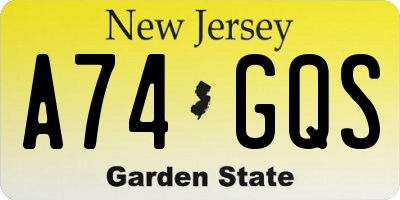 NJ license plate A74GQS