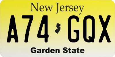 NJ license plate A74GQX