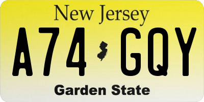 NJ license plate A74GQY