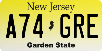NJ license plate A74GRE