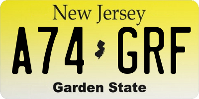 NJ license plate A74GRF