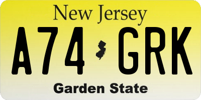 NJ license plate A74GRK