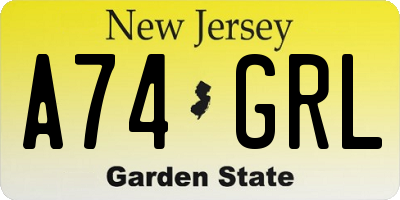 NJ license plate A74GRL