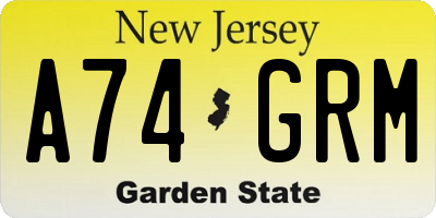 NJ license plate A74GRM