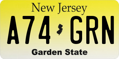 NJ license plate A74GRN