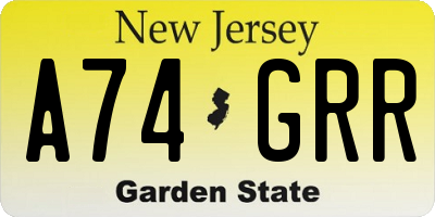 NJ license plate A74GRR
