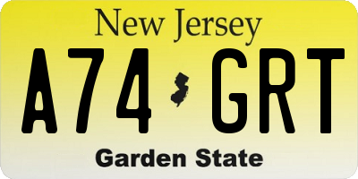 NJ license plate A74GRT