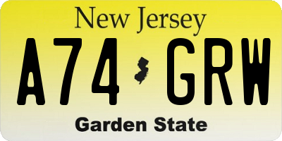 NJ license plate A74GRW